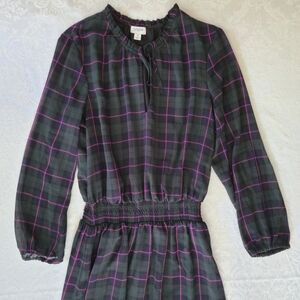 J. Crew Dark Green and Pink Plaid Dress Dark Academia Preppy Size S